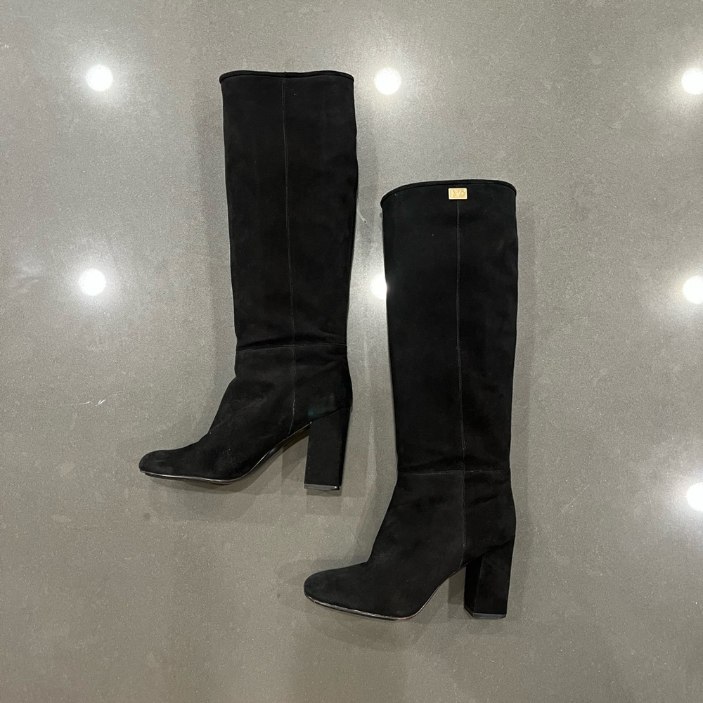 Diane Von Furstenburg Elegant Black Suede Knee-High Women Boots 7.5M retail $498